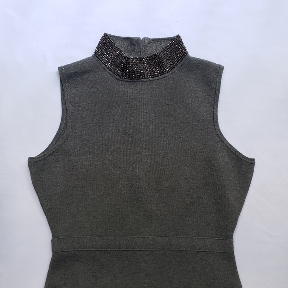 MILLY Gem Collar Sheath Dress Sleeveless in Gray Size Small - Picture 8 of 11